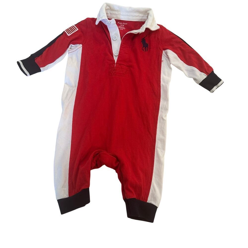 Ralph Lauren Baby Boys Romper sz 3 M Large Pony Logo Romper